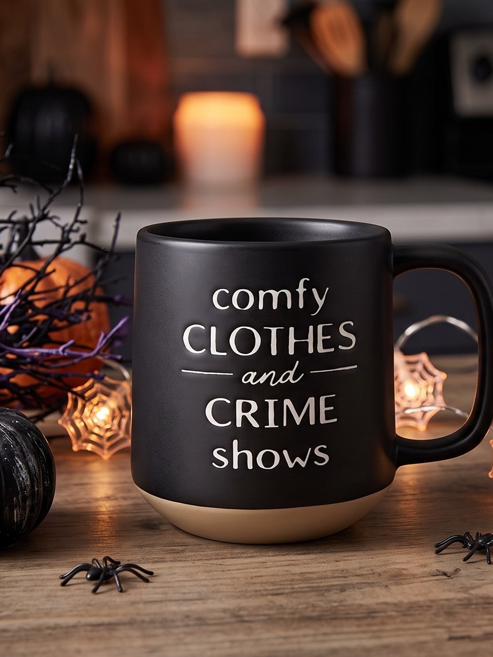 “Comfy Clothes and Crime Shows” Hyde & EEK! Fall Halloween Black Ceramic Mug